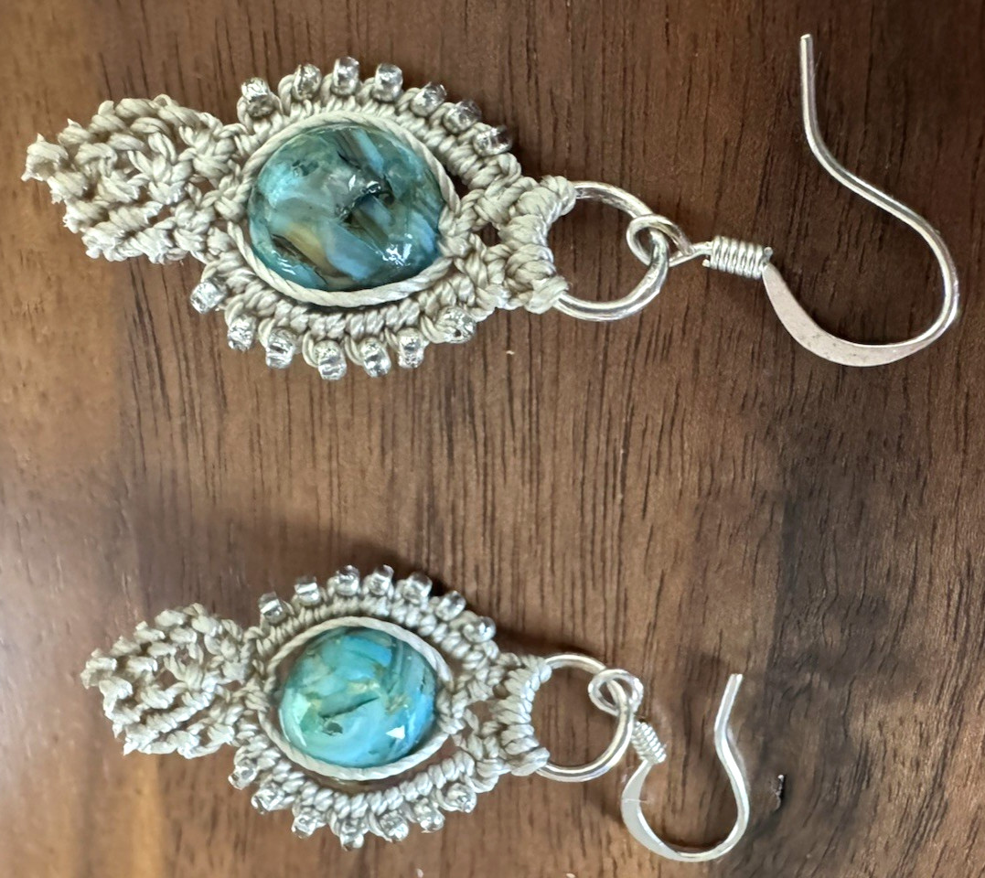 Handmade Artisan Micro Macrame Earrings Turquoise… - image 16