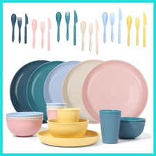 Wheat Straw Dinnerware Sets - 36 Piece Unbreakable Dinnerware Sets for 6, Whe...