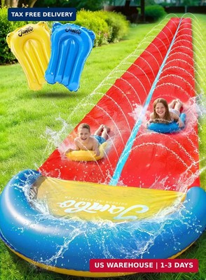 JAMBO 32FT Extra Extra Long Slip Splash and Slide, 2 Bodyboards, Heavy Duty Wate