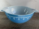 Vintage PYREX Snowflake Blue Garland Cinderella Mixing Bowl #442, Chip