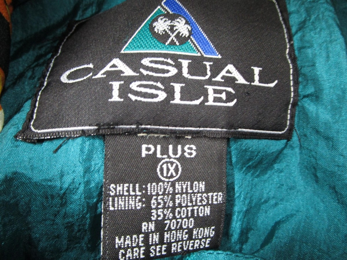超美品 90s 総柄 ナイロンブルゾン CASUAL ISLE マカオ製 L Vintage Casual Isle Jacket Womens Plus 1X Teal Multicolor