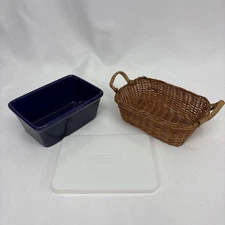 Temp-Tations Ovenware Stoneware 5 1/2" x 4" Mini Loaf Bake Pan Cobalt Blue MINT