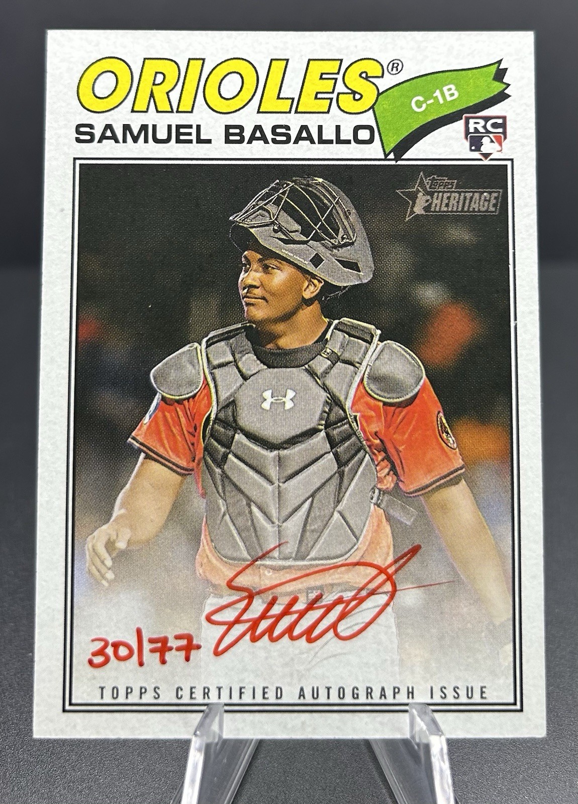 2026 Topps Heritage #ROA-SBA Samuel Basallo RC Real One Auto Red Ink 30/77 Rare