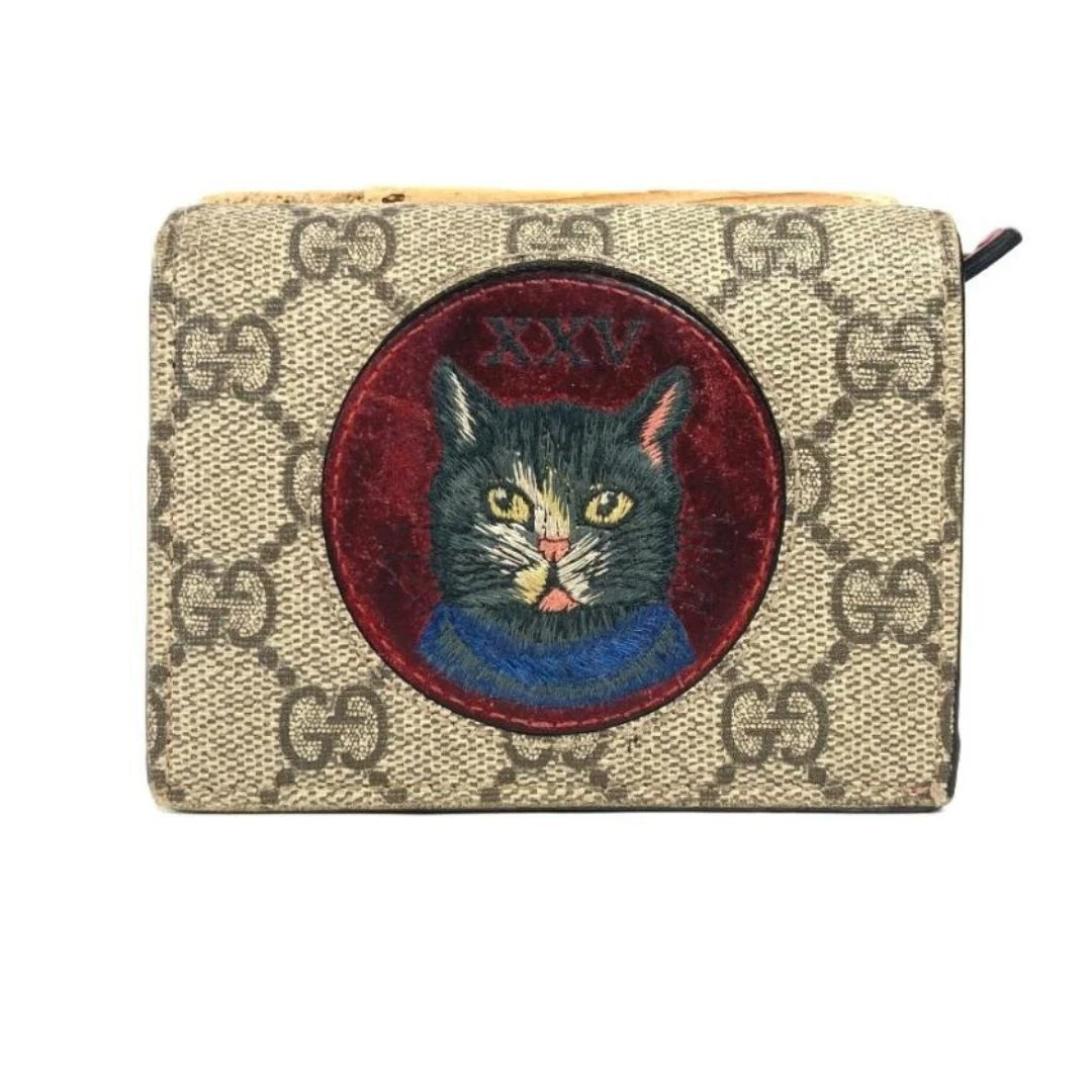 Portefeuille GUCCI Mystic Cat Compact Wallet GG Supreme bi pli rouge unisexe taille 11 cm