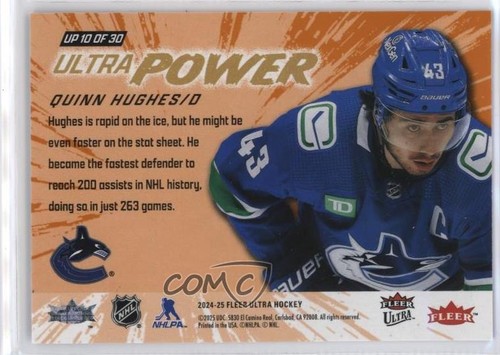 2024-25 Upper Deck Fleer Ultra Power Orange 151/199 Quinn Hughes #UP10OF30 0nr3 - Picture 2 of 3