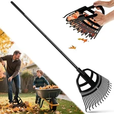 2 in 1 Garden Leaf Rake & Leaf Scoops, Adjustable Leaf Rake for Lawns with Grabb