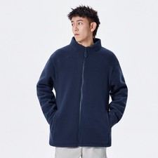 Men's Black Fleece Jacket Full Zip With Pockets Warm Winter Jacket Running