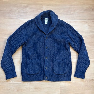 L.L.Bean Men's Classic Ragg Wool Sweater Cardigan Navy Medium