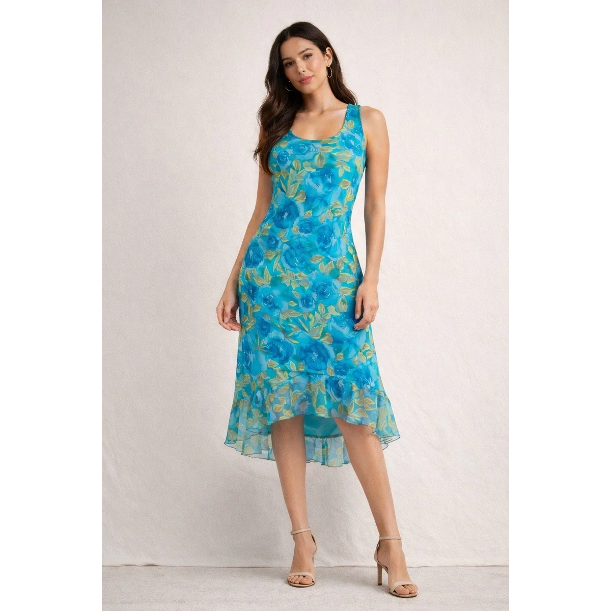 alex evenings womens dresses V-Neck Smocked Midi Lemon Printed Petite Woven Tank Dress with Pockets –  Democracy Clothing main image 1