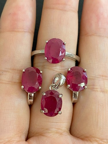 NATURAL RUBY OV 8X10 STERLING SILVER 925 RING EARRING PENDANT - 第 1/14 張圖片