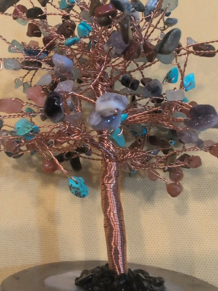 Árbol de cobre y piedra hecho a mano con base de cristal decoración del hogar decoración independiente Foto 2 de 3