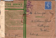 GREAT BRITAIN 1940 S WWII CENSORED ACTIVE SERVICE COVER ADDR IRELAND & POSTMARK