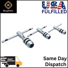 T-Handle Tap Wrench Set Of 3 Pcs Solid Collet Jaws For Tapping & Reaming