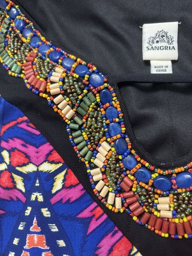 Sangria Maxi Dress Size 14 Black&Multicolor Geometric Sleeveless Beaded V Neck - Picture 5 of 7