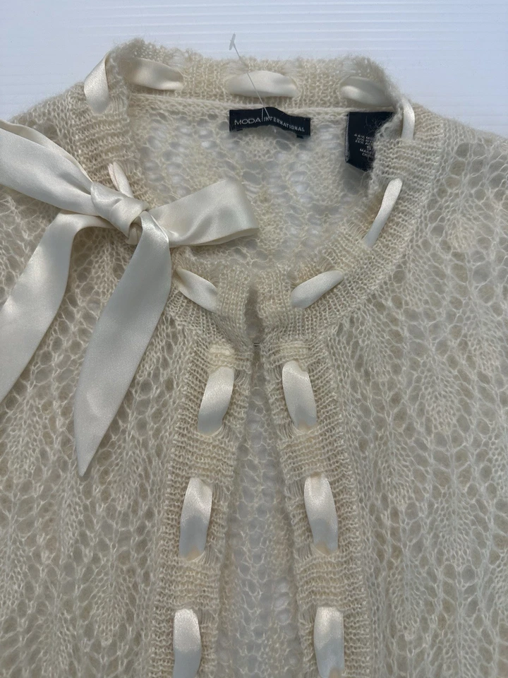Cárdigan Suéter MODA Mohair Crema Manga Larga Tejido Abierto Crochet Talla S Boho Foto 4 de 4