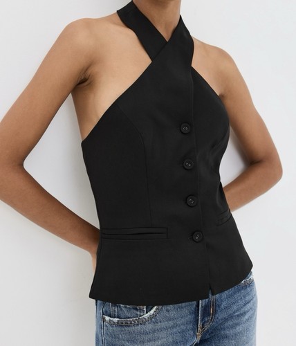 REFORMATION Tate Neckholder Top Trägershirt Schwarz Neckholder Style Größe 10 Neu - Bild 1 von 13