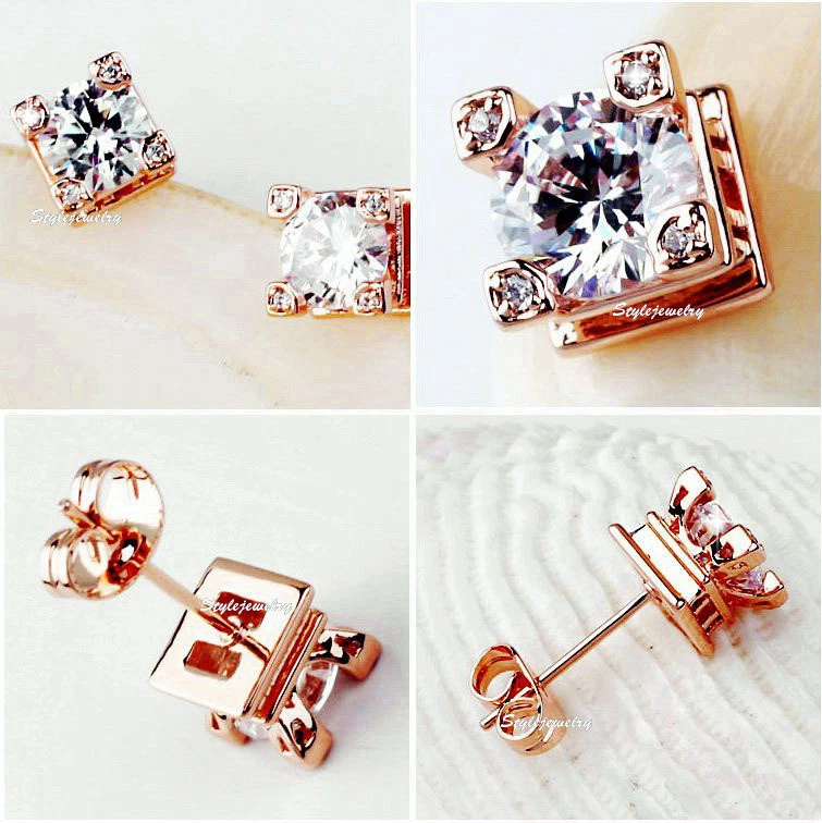 Rose Gold Filled Made with Swarovski Crystals Eiffel Tower Stud Earring XE42 - image 4 of 4