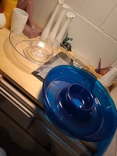 1 Clear 2 Blue Round Plastic BPA Free Chip and Dip Trays 13" Set Of 3