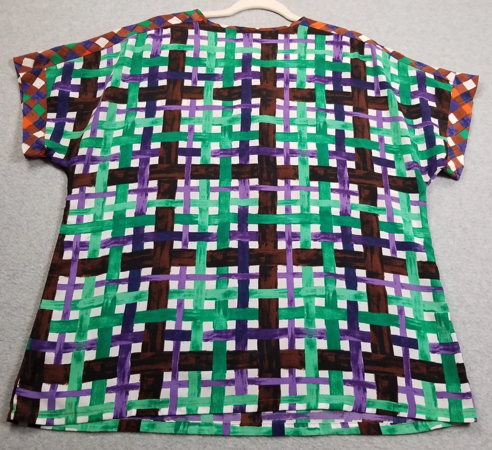 Duro Olowu Top Women’s Extra Large XL Plaid Short Sleeve Blouse Lightweight Thin - Image 4 of 4