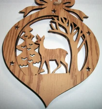 Laser Cut Wood Deer Christmas Ornament Buck Hunter Tree Decoration Woodland 