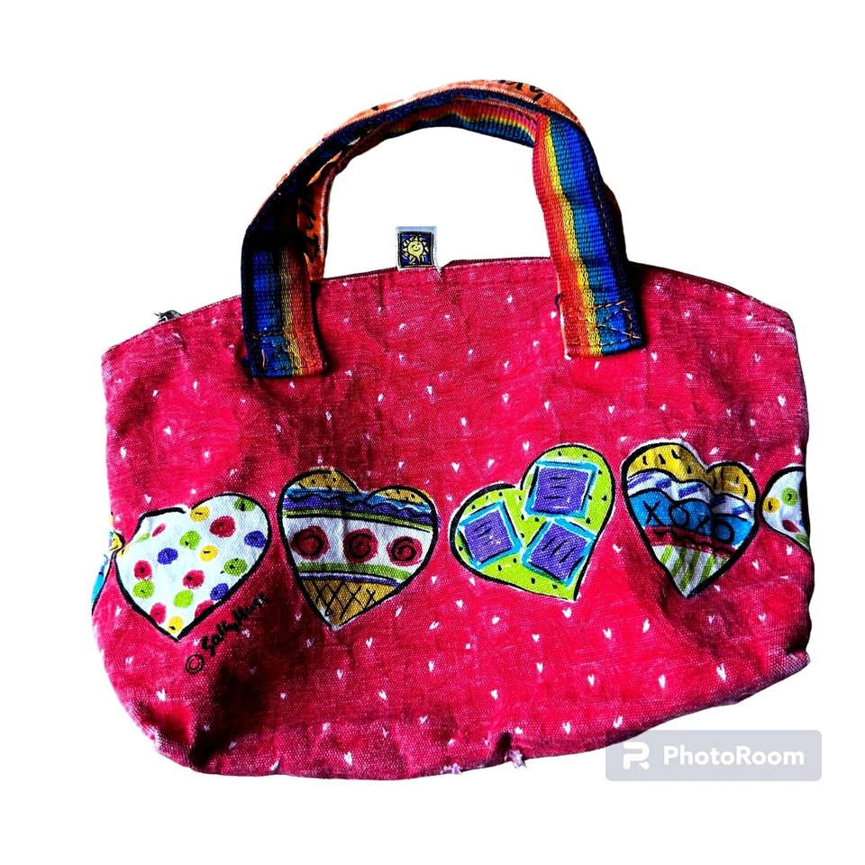 Bolso de Mano de Lona Sally Huss De Colección Love You With My Hearts Rojo Sol N Arena LEER Foto 2 de 4