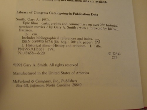 EPIC FILMS: CASTS CREDITS COMMENTARY 250 MOVIES GARY A. SMITH HARDCOVER EDITION - Picture 2 of 2