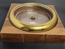 Vintage Glass Cigar Ashtray Brass Beaded Rim  Park Sherman Co. USA  MCM