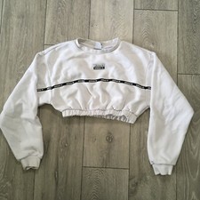Adidas Womens White Elasticated Cropped Sweatshirt - UK 4