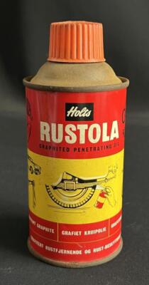 RUSTOLA GRAPHITIERTES DURCHDRINGENDES ÖL MOTORRAD AUTO WERBUNG GARAGE OLDTIMER ZINN