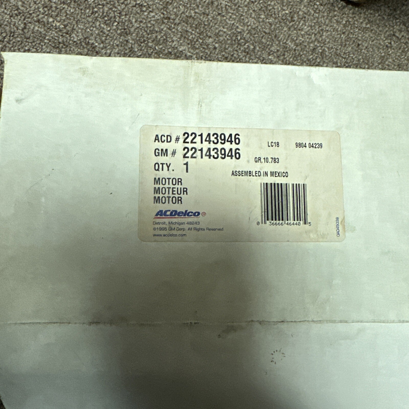 Barcoder Sign GM 22143946 Power Window Motor OEM NOS General Motors | eBay