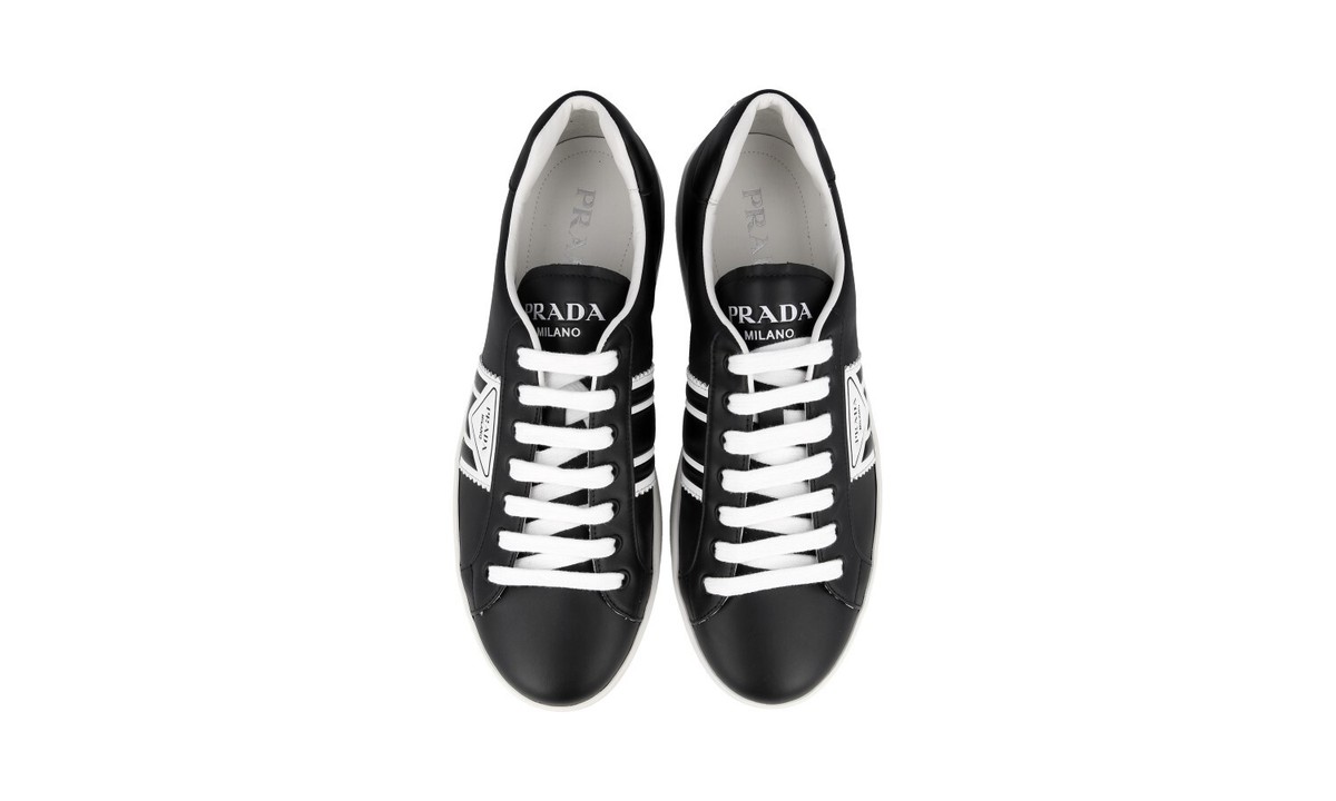 PRADA Leather DOWNTOWN Sneakers - 4E3544 - Black White - NEW - US