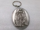 Shih Tzu ? Keychain Dog Embossed Pewter Key Ring Silver Tone Oval Signed TA — photo 2