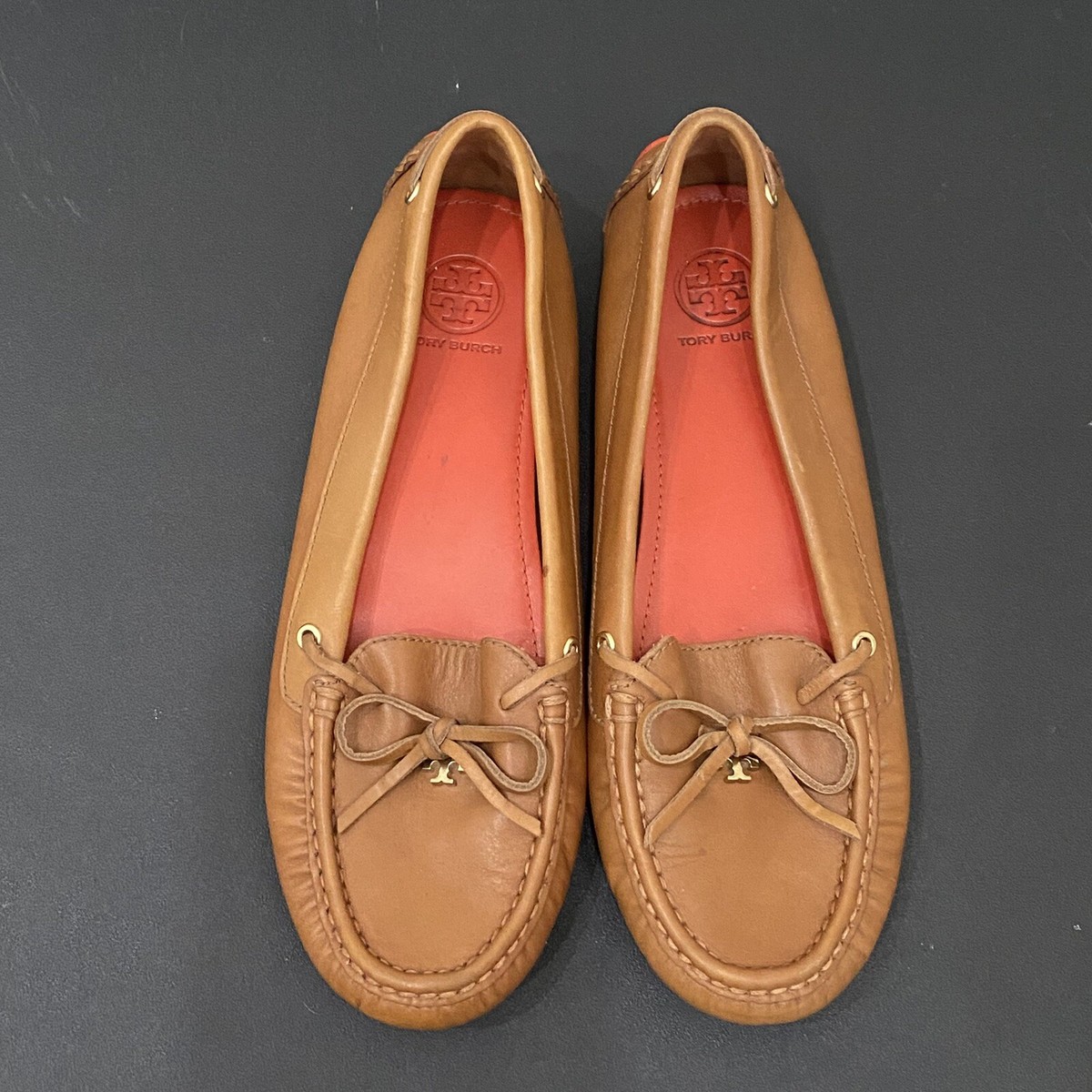 TORY BURCH Ashby Royal Tan Leather Loafers Driving Shoes Size