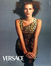 1996 Versace Couture Leopard Dress photo by Richard Avedon vintage print ad