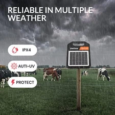 10-Mile Solar Electric Fence Charger 0.11 Joule Day/Night Mode for Livestock