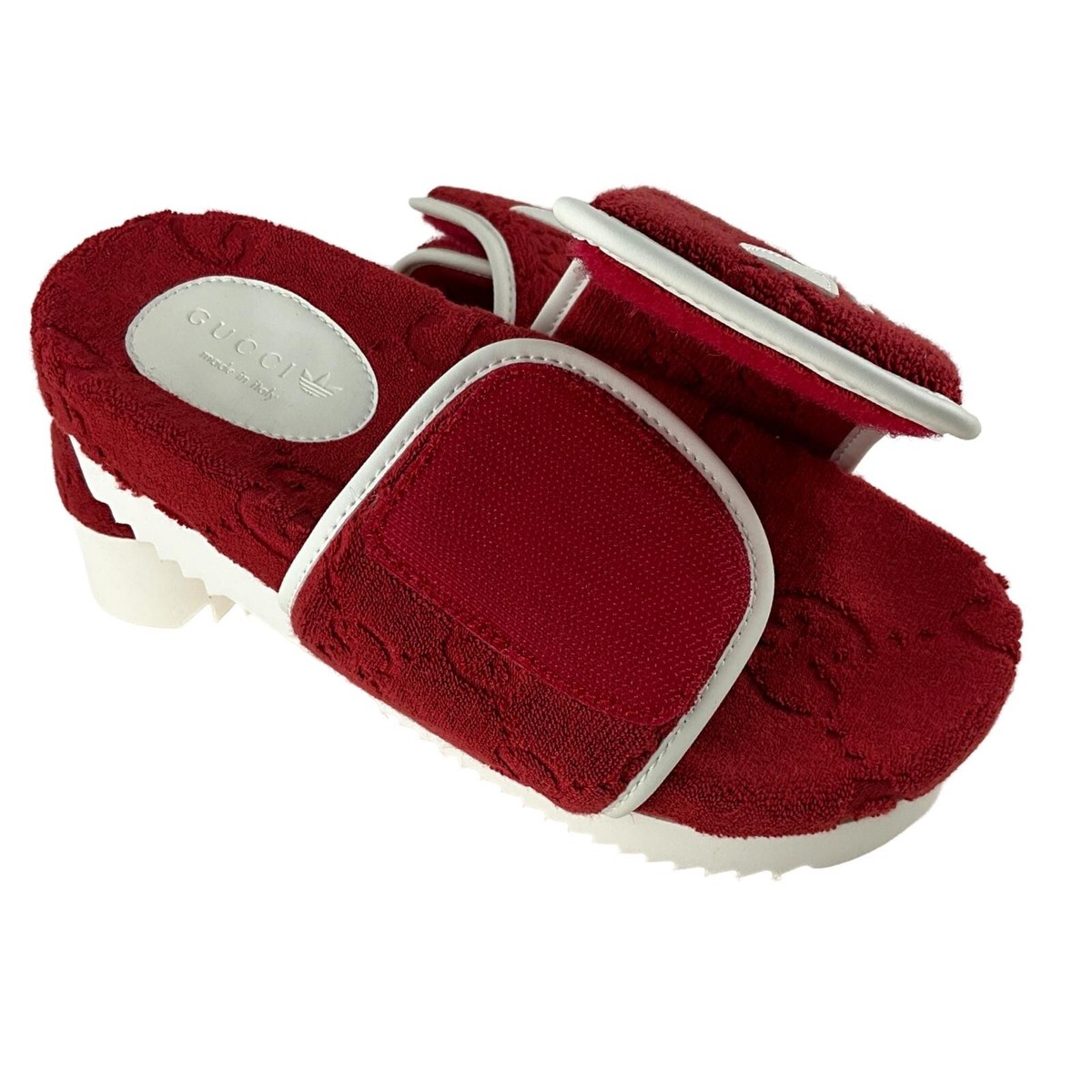 Size 11UK/12US - Gucci x Adidas Red Platform Sandals NEW Gucci X ADIDAS Terry Cloth GG Monogram Womens Platform  main image 4