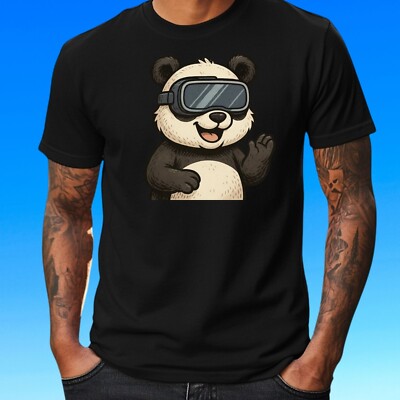 Men's Panda T-Shirt with VR Glasses Motif Cotton Size S to 5XL