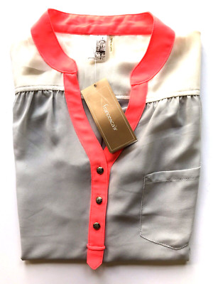 FRANCESCA's Blouse Women's Top MED Sleeveless Silver Neon Pink Trim NWT Orig $34