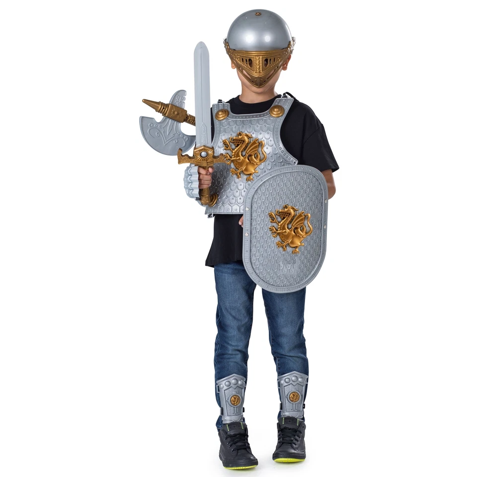 Juego de armadura de caballero americano Dress-Up para niños - Escudo medieval y casco... Foto 2 de 3