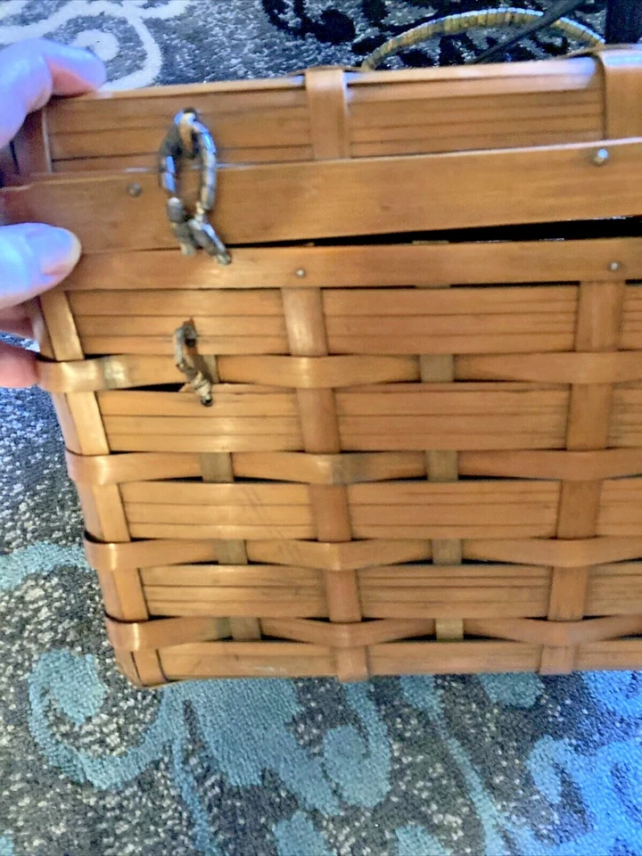 Cesta de picnic vintage/roble listones ANTIGUA, CIRCA 1880!!!!!! Foto 3 de 4