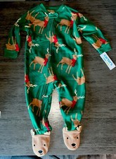 Carters Boy Girl Fleece Footed Christmas Reindeer Sleeper Pajamas NWT