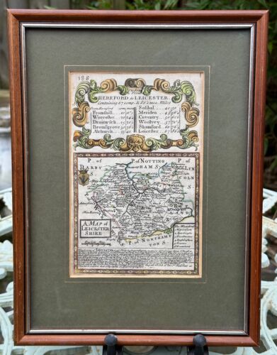 Vintage 1753 OWEN & BOWEN Map Hereford to Leicester Leicestershire framed - Picture 1 of 14