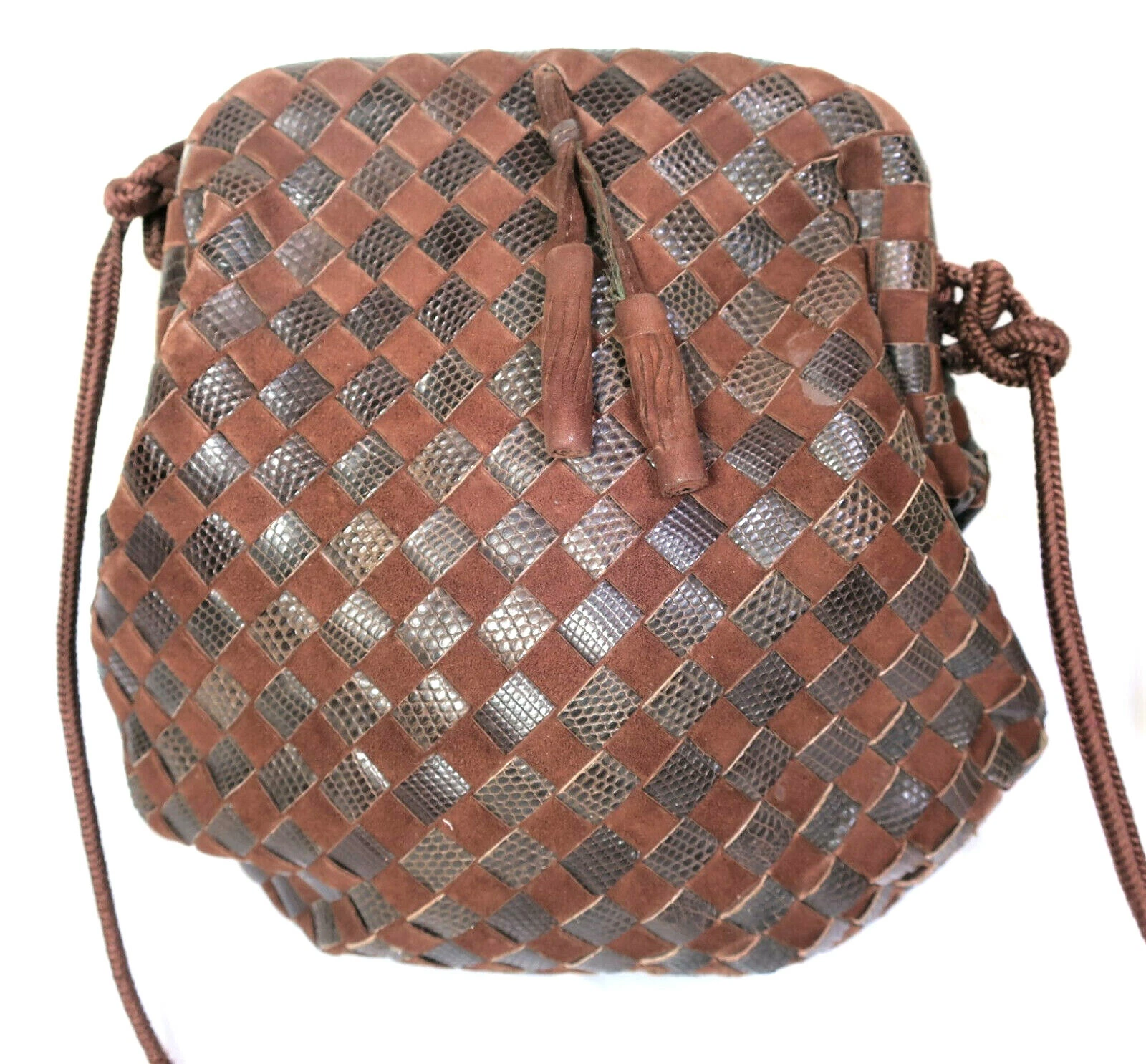 Bottega Veneta — Vintage Bottega VENETA Brown Braided Kisslock Clutch Shoulder Sling Bag