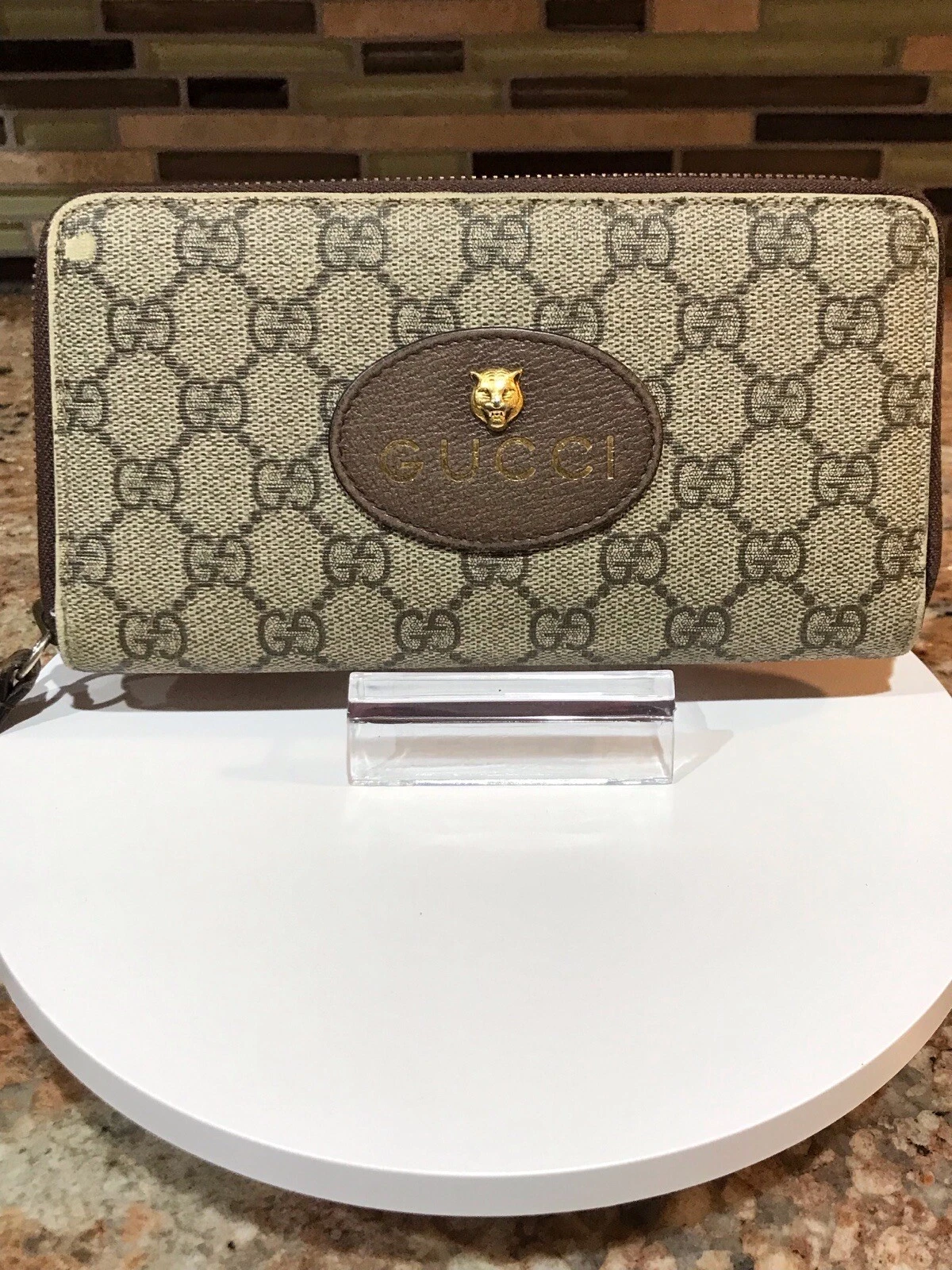Portefeuille long zippé GUCCI GG Supreme Tiger Head 