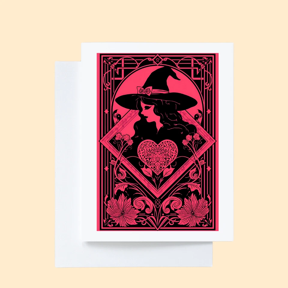 Juego de 5 tarjetas de felicitación rosa y negro bruja día de San Valentín con sobres Foto 3 de 4