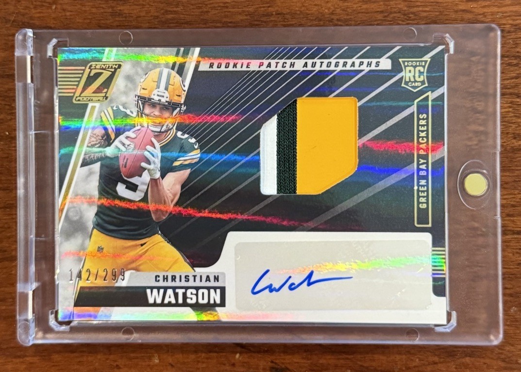 2022 Panini Zenith Christian Watson Rookie Patch Auto #/299 Green Bay Packers RC