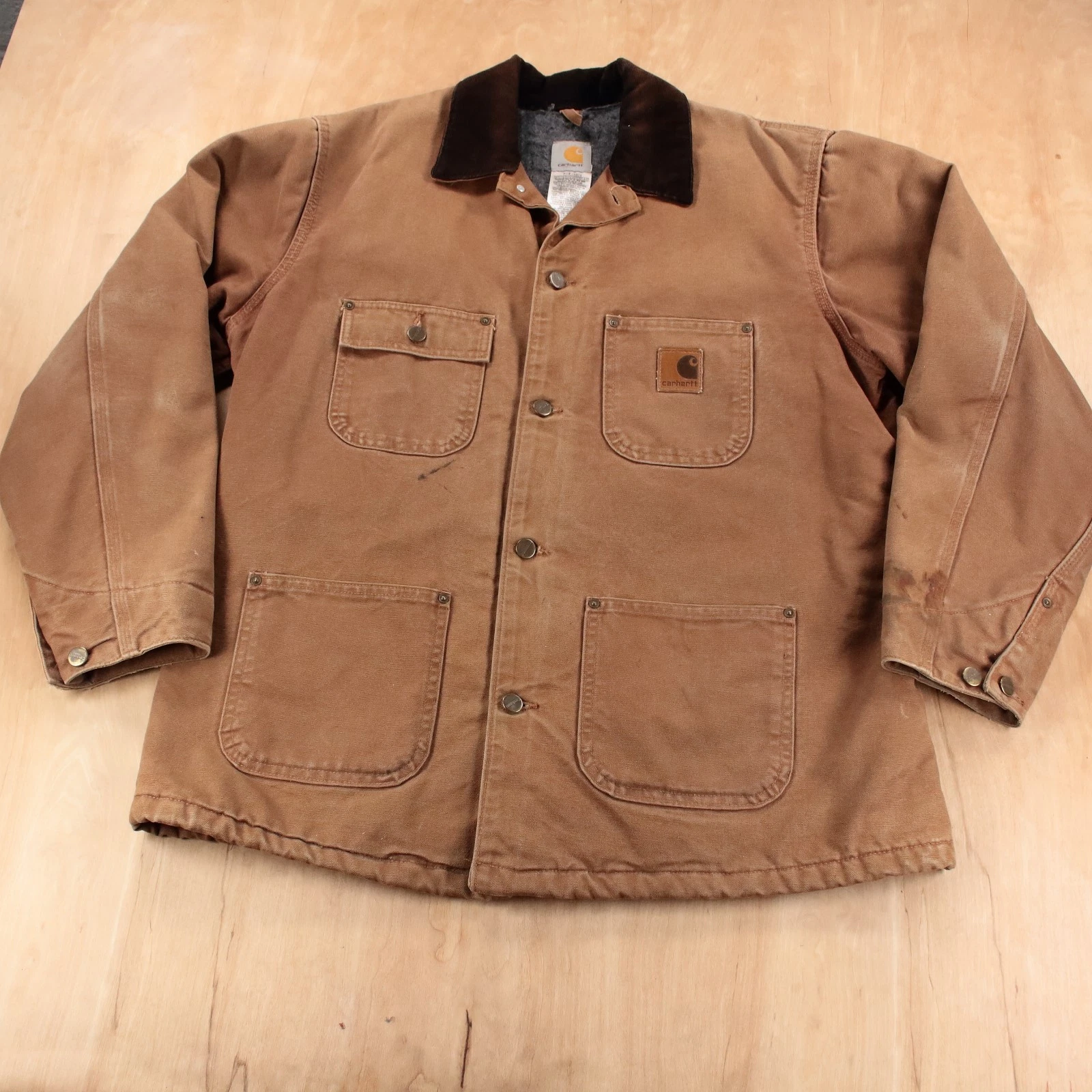 CARHARTT C02 BRN blanket lined canvas chore coat LARGE tag vtg 90s y2k workwear