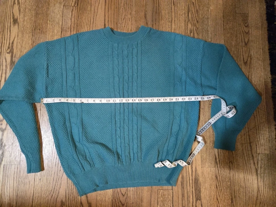 Vintage Sweater Large Mens Green Teal Crewneck Made In USA Pullover Knit Grandpa - Image 4 of 4