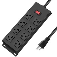Heavy Duty 20 Amp Power Strip Garage 8 Outlets Metal 12 Gauge Surge Protector...