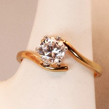 Vintage Solitaire Ring Gold Plated 2 Carat Cubic Zirconia Made USA